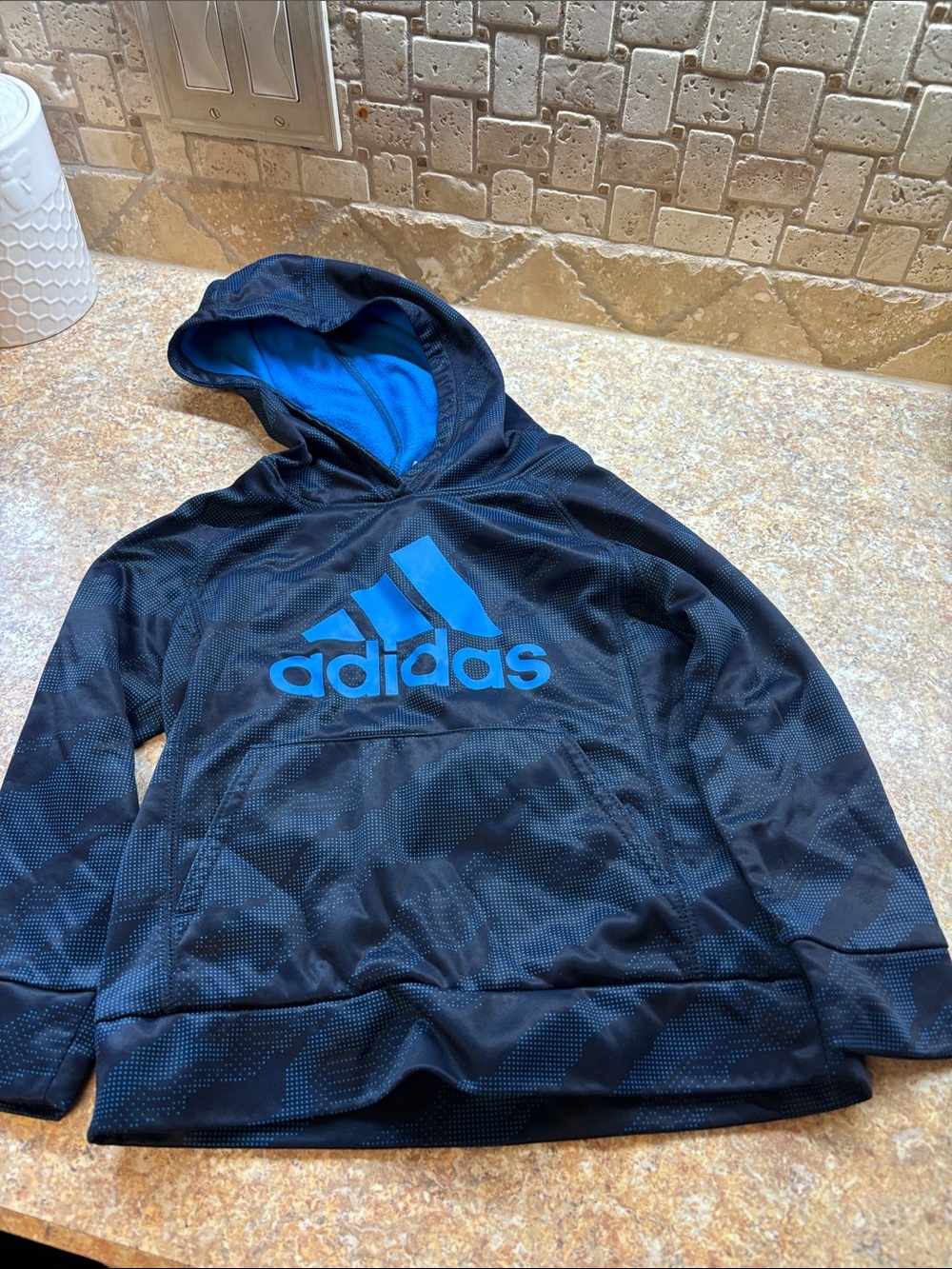 adidas Black Hoodie with Bright Blue Logo Boys size 4 great condition